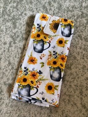 Harvest Sunflower Bouquet Kitchen Towels Set of 2 NWT Cotton 18x28”
